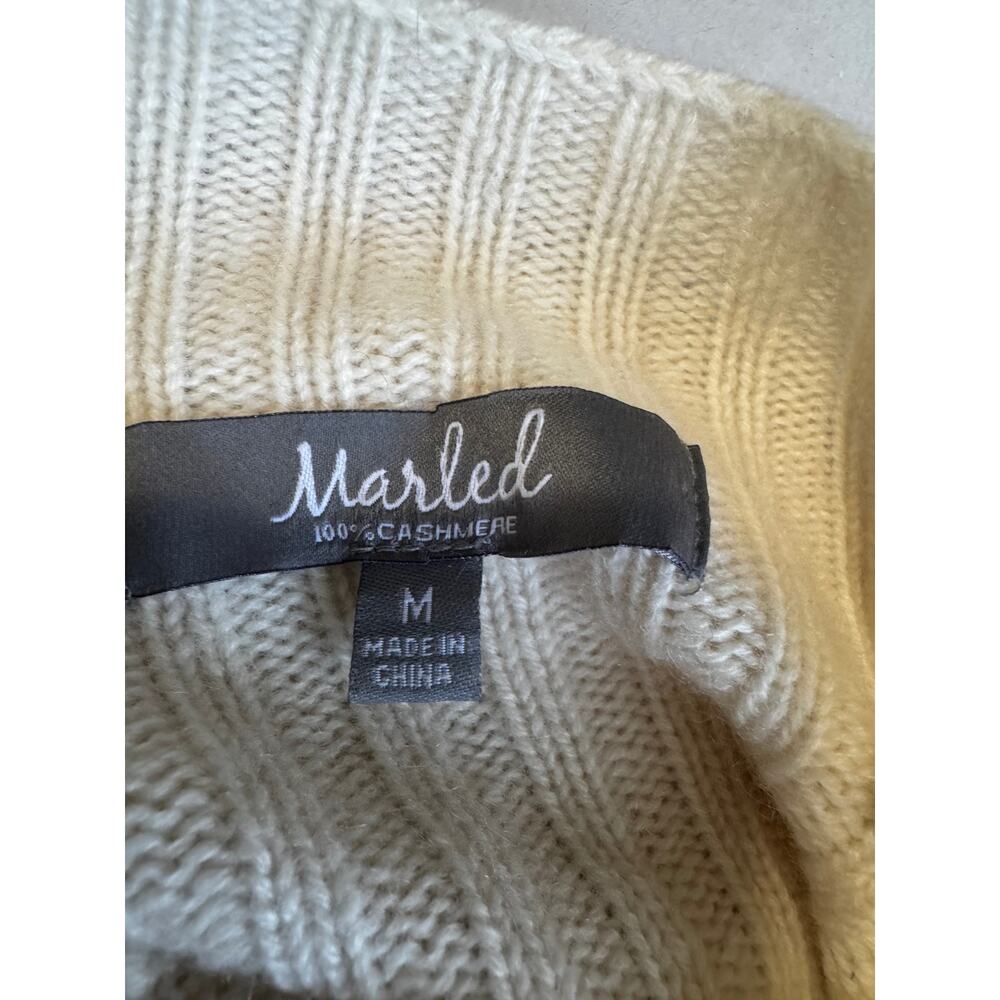 Marled 100% Cashmere Mock Neck Sweater Ivory, Size M - Picture 5 of 7